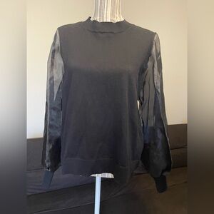 CeCe Black Sheer Sleeve Blouse